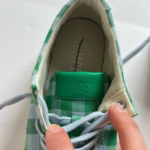 Camper Gingham Check Print Sneakers Size 37 Green Blue - Picture 7 of 9